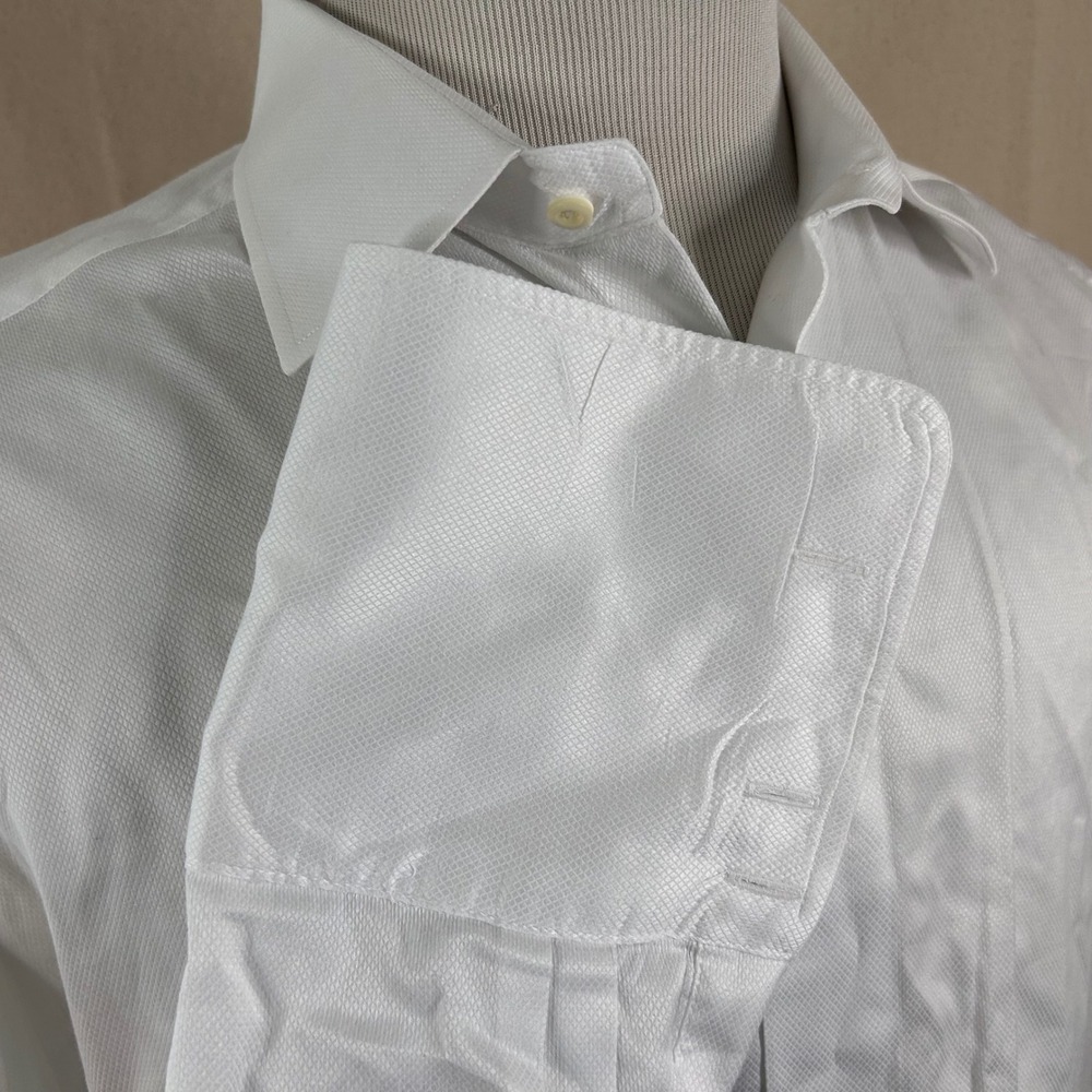 David Donahue 17 34/35 Regular Fit Dress Shirt All White French Cuff Formal Mens - Picture 4 of 8